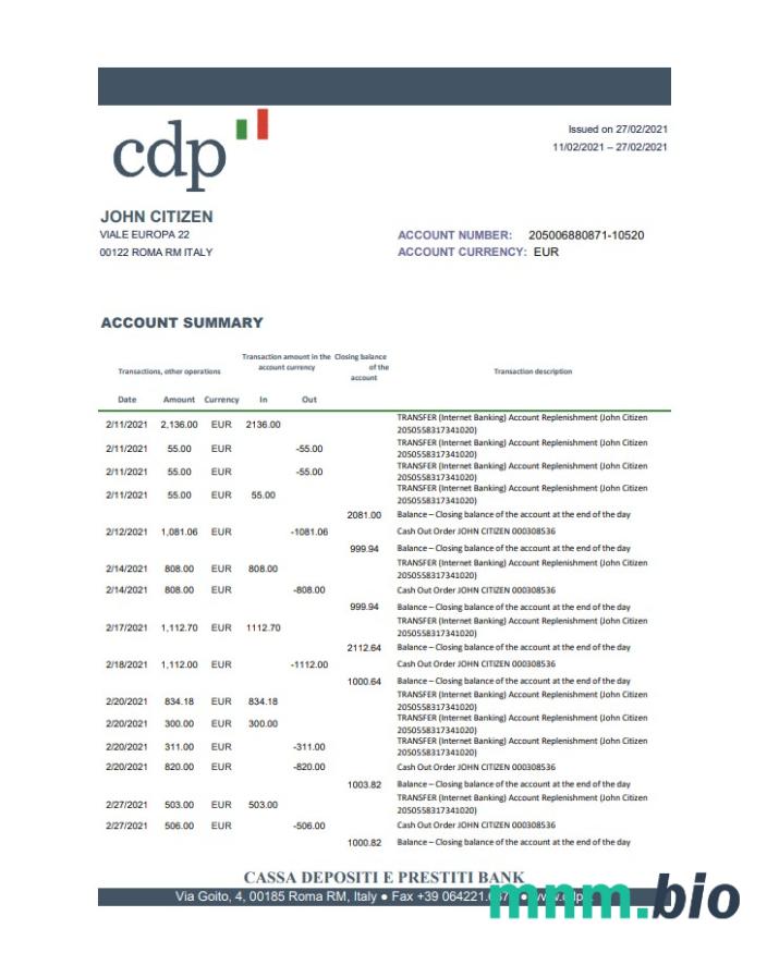 Wyciąg bankowy Italy Banco BPM 8 stron
